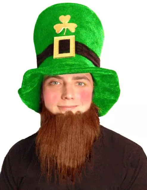 Green Irish Hat with Ginger Beard Leprechaun St Patricks Day Fancy Dress
