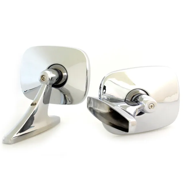 SQUARE CHROME FENDER DOOR MIRRORS NEW PAIR VINTAGE CLASSIC CAR 2 Pieces LH RH