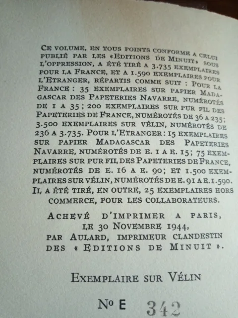 E.O 1944 - N°342 sur Vélin - DANS LA PRISON - CEVENNES - Aux EDITIONS DE MINUIT  4