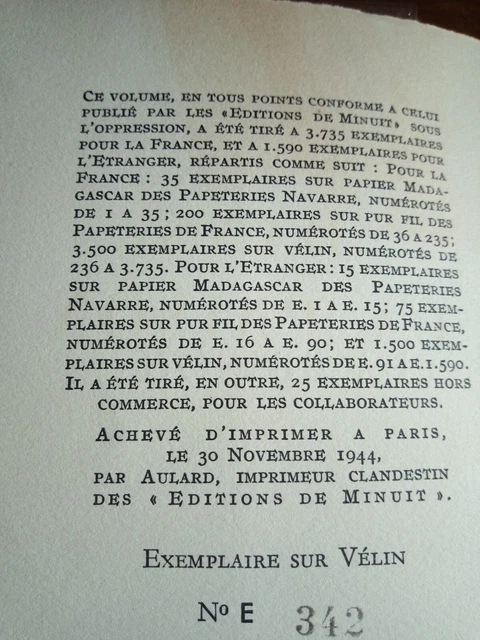 E.O 1944 - N°342 sur Vélin - DANS LA PRISON - CEVENNES - Aux EDITIONS DE MINUIT  4