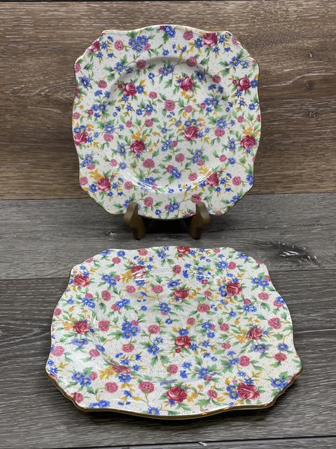 Royal Winton Old Cottage Chintz Square Salad Plate 8" ~Set of 2