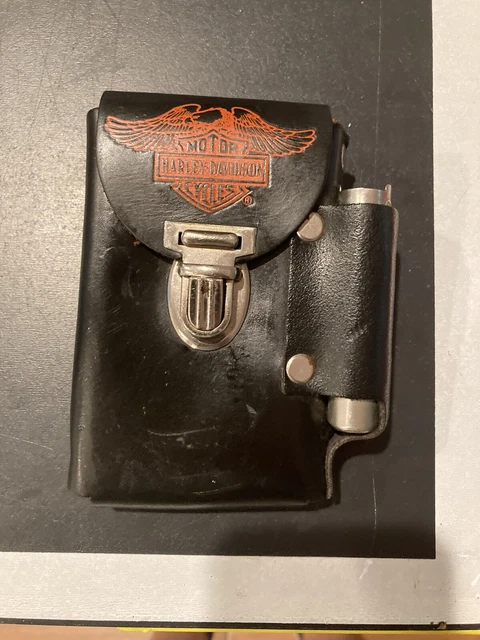 Vintage Harley Davidson Black Leather Cigarette And Lighter Case Belt Loop