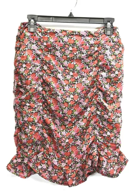 Missguided Womens Red Floral Print Elastic Waist Ruched Ruffle Skirt 8 Petite