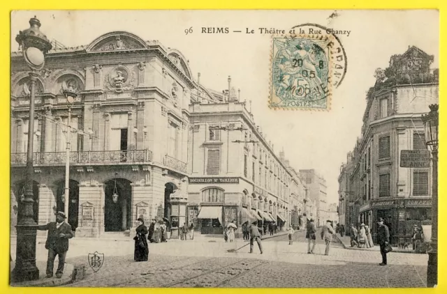 cpa 51 - REIMS en 1905 (Marne) Le THEATRE et la Rue CHANZY Bocquillon Tailleur