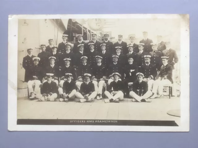 HMS Agamemnon battleship Officers group on deck RP postcard 2