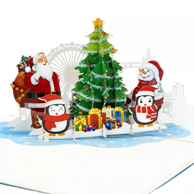 LIMAH® Weihnachtskarte Santa, Pinguine, Schneemann und Weihnachtsbaum