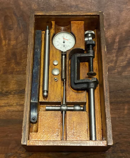 Vintage Starrett No. 196A Dial Test Indicator Set With Original Wood Box Vintage Starrett No. 196A Dial Test Indicator Set With Original Wood Box