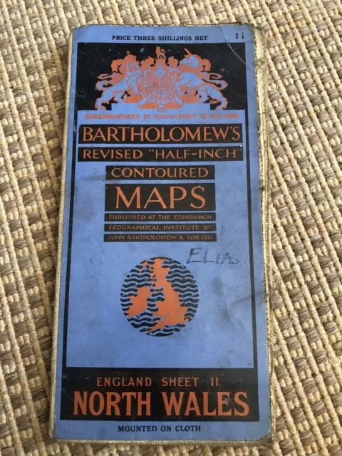 Bartholomew’s Half Inch Maps North Wales Mounted On Cloth Vintage