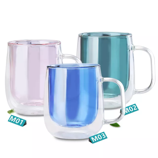 400ml Heat Resistant Double Wall Glass Round Tea Cup w/ Colorful Inner Layer Mug