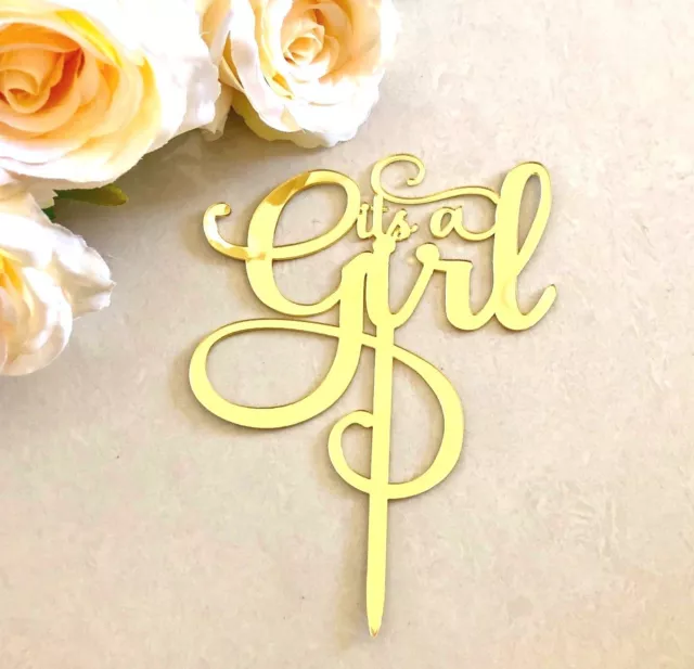 Its A Girl Baby Shower Acrylic Gold Mirror Cake Topper Decoration Gender Reveal