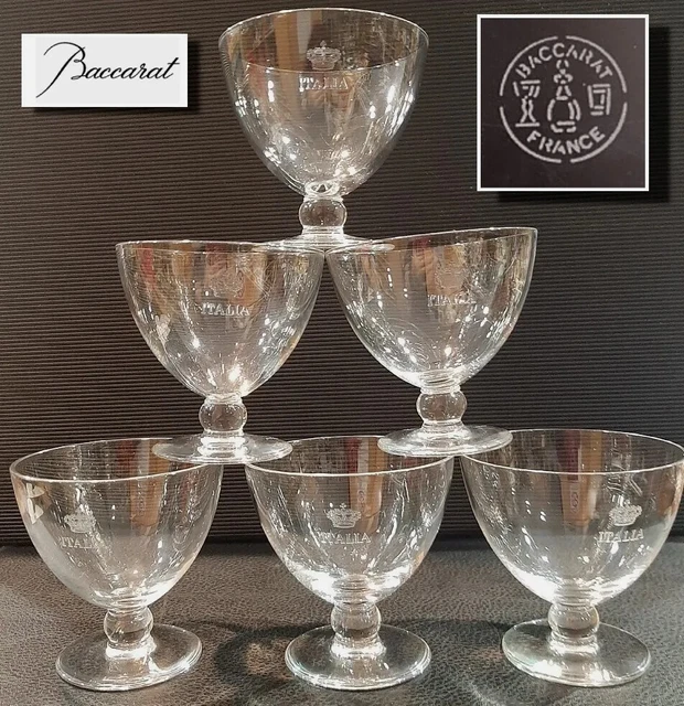 Baccarat: antico servizio 6 bicchieri in Cristallo con incisione ' 👑 ITALIA'