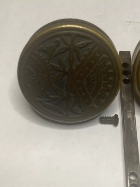 Pair of Antique Victorian Ornate Brass Door Knobs With Spindle Art Deco Knobs 2