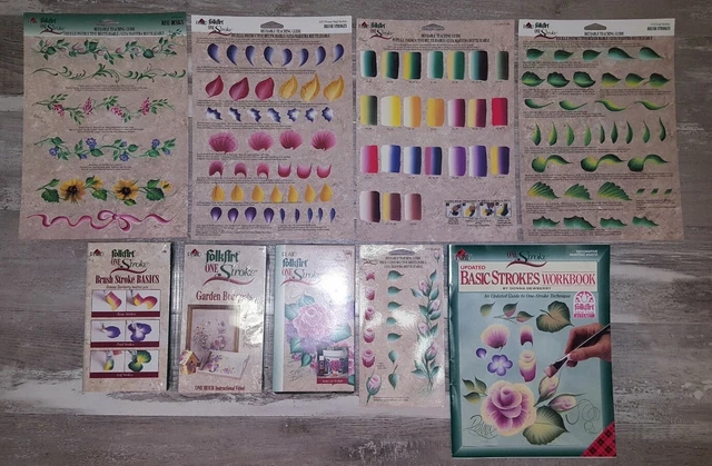 Libro de trabajo básico a cuadros de un solo golpe, lote de 3 VHS Folkart, 5 guías de enseñanza reíbles