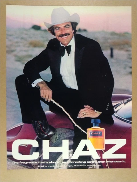 1979 Tom Selleck photo Chaz Cologne vintage print Ad