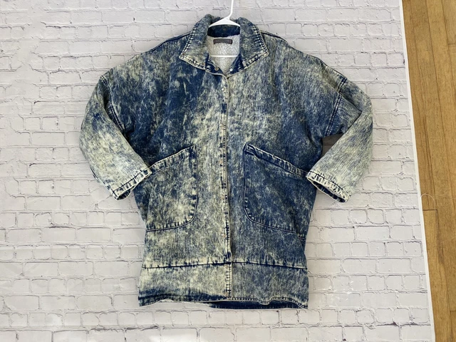 VINTAGE Sherpa Lined Denim Trucker Chore Jacket Medium Acid Used Heavy Furrina