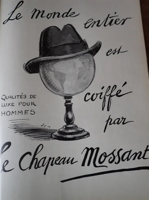 MOSSANT chapeau illustrée par SEM  publicité papier ILLUSTRATION 1928