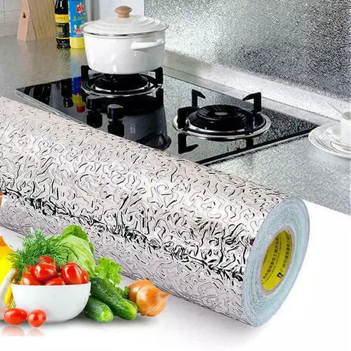 Self Adhesive Aluminum Foil Kitchen Cabinet Wall Sticker Wallpaper Oil-proof