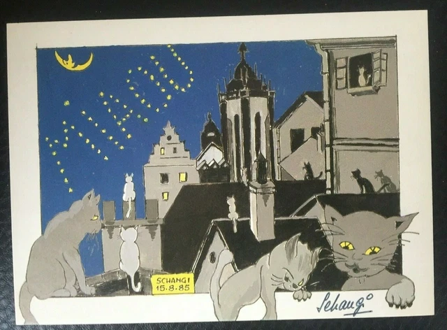 ILLUSTRATOR SCHANGI postcard / 1985 COLMAR Salon / signed NUMBERED CARD
