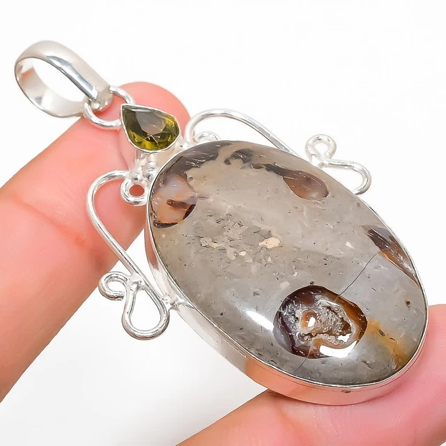Mud Crack Fossil, Topaz Gemstone 925 Sterling Silver Jewelry Pendant 2.64"