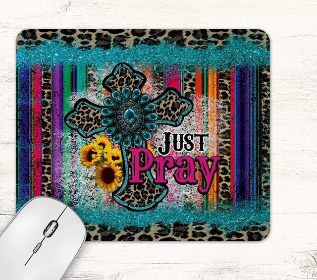 Just Pray Western Serape Sunflowers Design Christian Mouse Pad Mat Neoprene