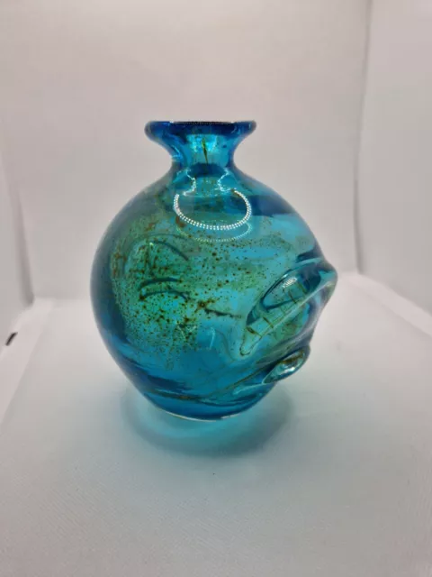 Mdina Mid-1970s Pulled Ear Glass Vase Michael Harris Signed Mdina Sea & Sand