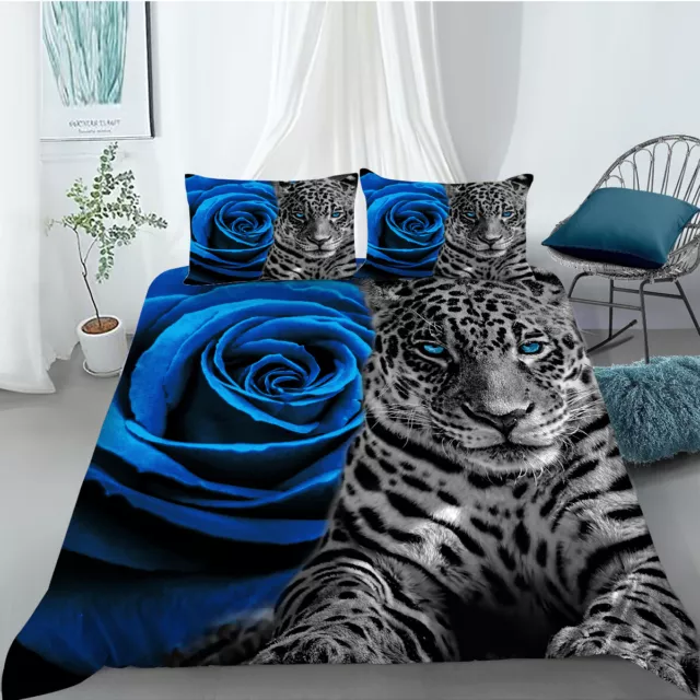 Leopard Romantic Rose Quilt/Doona/Duvet Cover Pillowcase Bedding Set