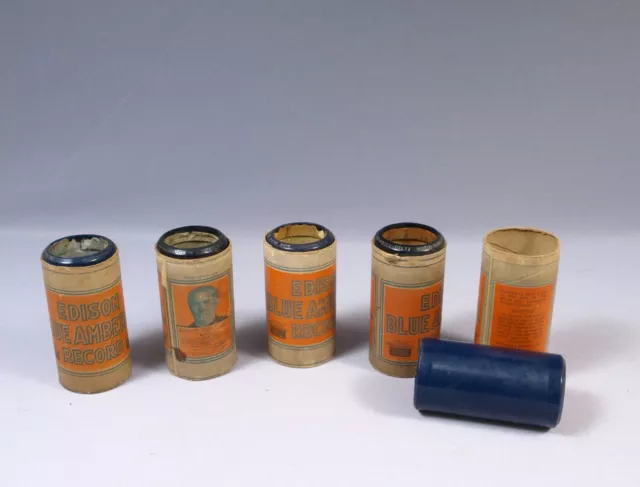 Antique Lot of 5 Edison Blue Amberol Phonograph Cylinder Records in Cases #2