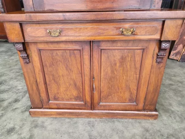 Antique Victorian small mahogany glazed bookcase cabinet chiffonier shelves draw 2