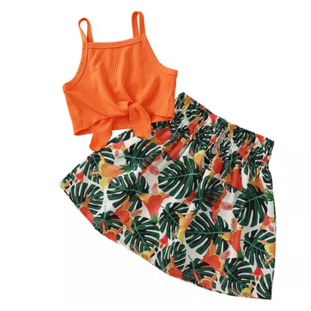 2PCS Toddler Kids Baby Girls Ruffle Tops Skirt Pants Summer Outfits Clothes 0-8T