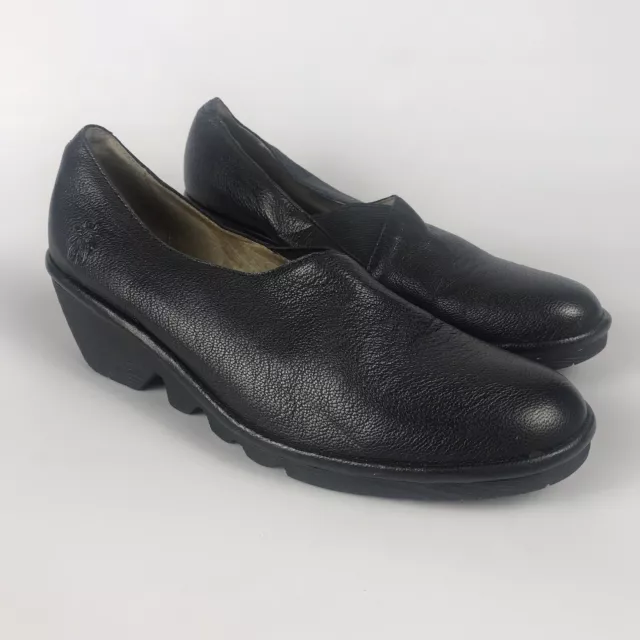 FLY LONDON Wedge Pump Heels - Womens Size EU 38 / US 7-7.5 - Black Leather