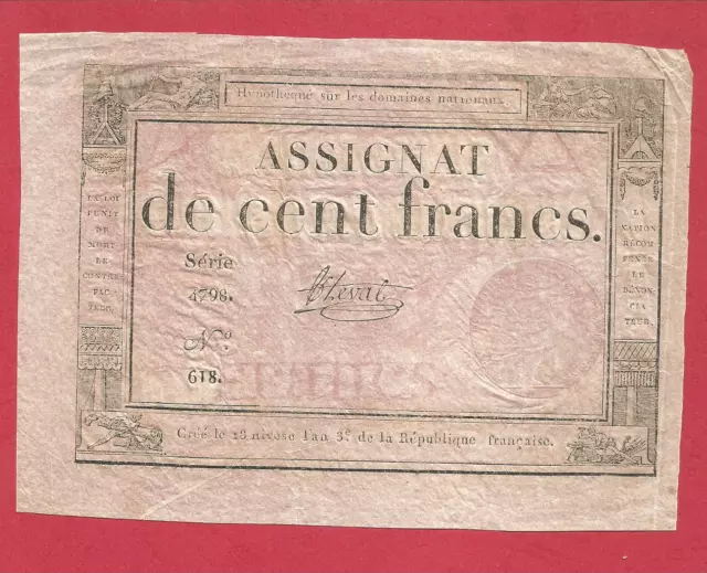 Lot de 2 assignats 100 francs du  13 Nivose An 3 de la République française