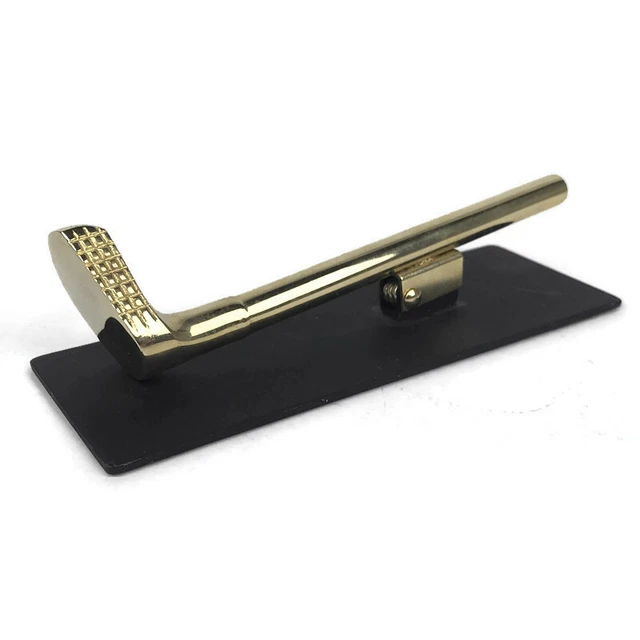 VINTAGE BRASS GOLF Club Memo Clip Paperweight GoldPlated Desktop Home