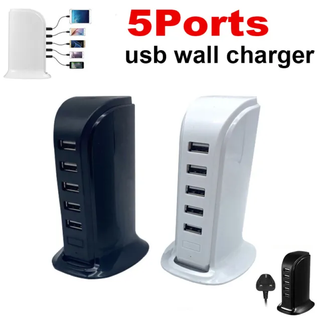 Multi 5 Rapid USB Port Desktop Charger Tower Charging Station Main Power Adapter