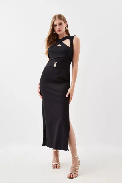 Karen Millen Ponte Cut Out Jersey Midi Dress Black Small