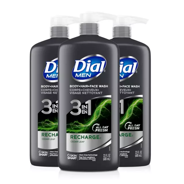 Dial Men 3in1 Body, Hair and Face Wash, Recharge, 69 fl oz 3-23 fl oz Bottles