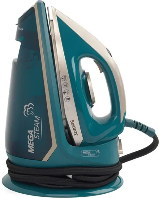 Beldray Mega Pro Steam Iron Removable Water Tank, Teal 1.5 L Capacity 2600 W