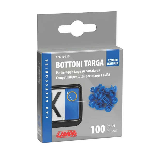 Set 200 Tappi Fissaggio Targa Lampa - Clip-On Blu/Bianchi Omologati Per Auto - Ricambio Portatarga