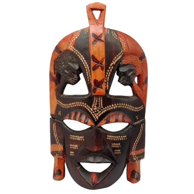 Vintage Hand Carved Wooden Hanging Mask Folk Art Wood Carving African Tribal VTG