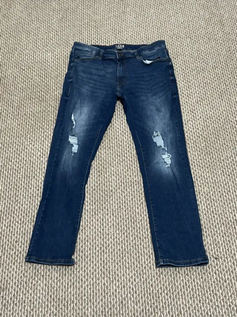 Lazer Mens Jeans 36x32 Slim Fit Distressed Blue Dark Wash Stretch Denim Jeans
