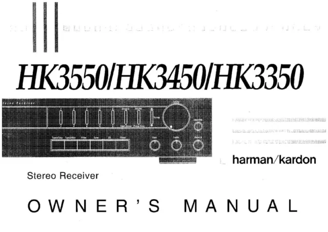 Harman Kardon HK3350 HK3450 HK3550 Receiver Owners Manual