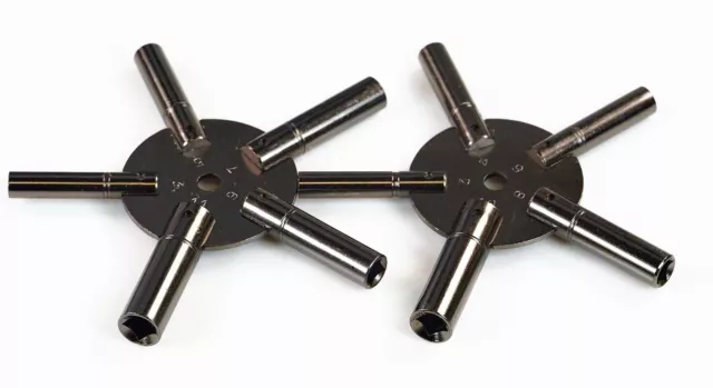 2x All Sizes Clock Winding Keys Spider Star Key Wind Black Odd Even Size 2-11