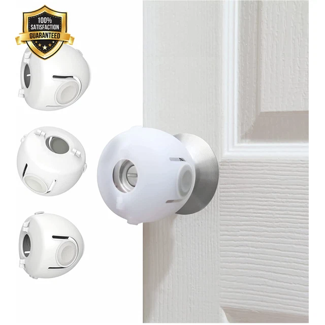 Door Knob Child Baby Proof Safety Locks Toddler Cover for Doors, 4 Pack/White