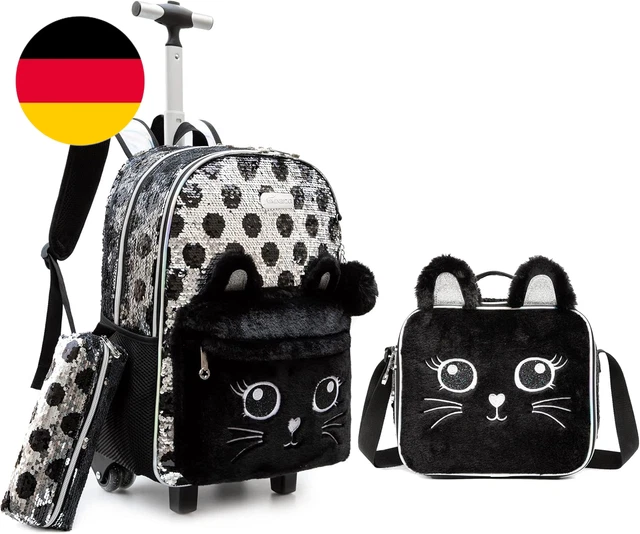 HTgroce Schulranzen Mit Rollen Für Mädchen Ab 7 Jahren – Trolley-Rucksack Mit Herz-Design, Wasserabweisend & Mit Laptopfach