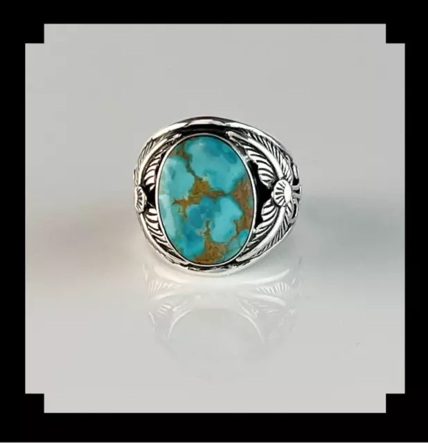 Navajo Style Sterling and # 8 Turquoise Men's Ring Size 12 3/4