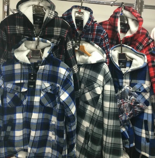 Fur Lined Men's Thick Padded Check Lumberjack Shirt Fleece Jacket Winter Hooded