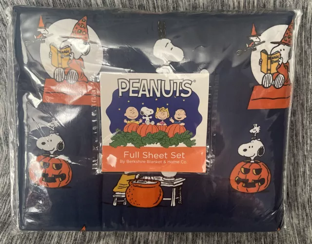 Berkshire Peanuts Halloween Snoopy Woodstock Magic Pumpkin Blue Full Sheet Set