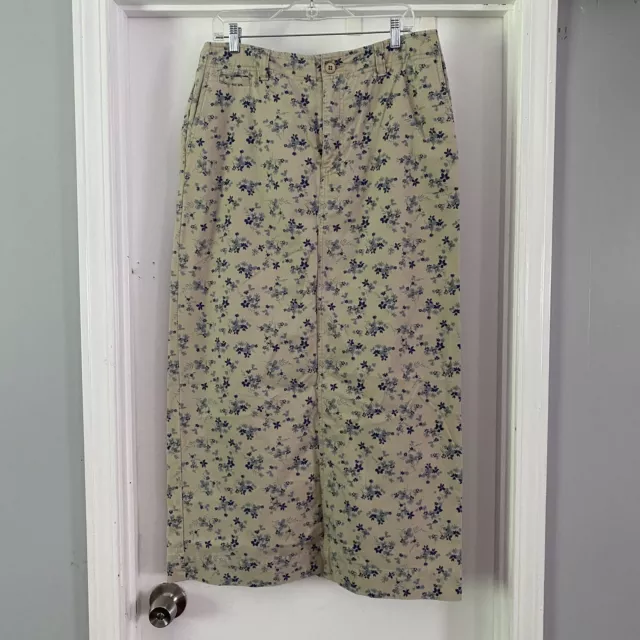 Eddie Bauer Straight Long Blue Floral Modest Chino Skirt Women's Size 12 Tall