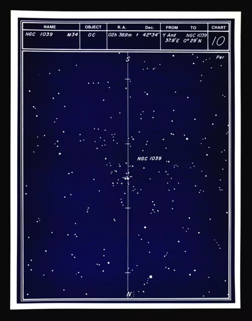 Astronomy Deep Sky Star Chart no 10 Constellation Perseus Open Cluster Sarna Map