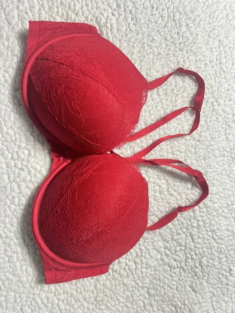 VICTORIAS SECRET BOMBSHELL Very Push Up Bra 38C Red Lace Front
