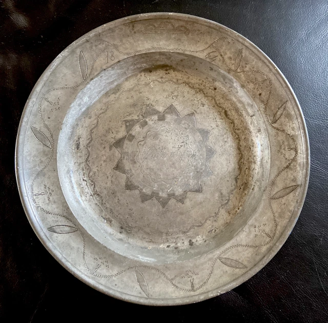 Antiguo Plato de Estaño Minería 1864 - Suerte En